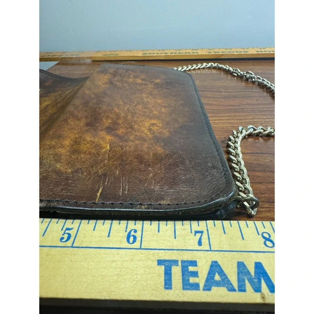 Vintage Full Grain Leather Metal Chain Snap Buttons Bifold Wallet Biker Trucker